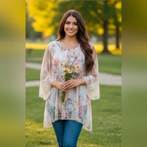 Vintage Y2K Lace Asymmetrical Top Sz 3X Light Fairy Grunge Indie Whimsigoth